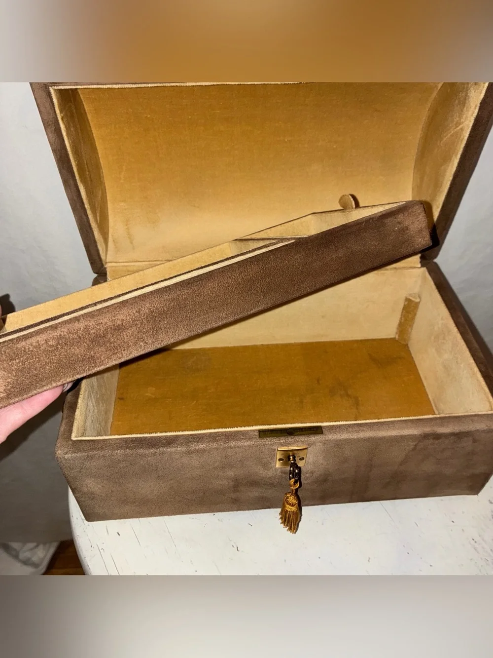 Vtg Neiman Marcus Casket Style 70s Jewelry Box Inc Tasseled Key Made In Italy